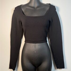 Babaton Aritzia Square Neck Cropped Long Sleeve Top Black | Size Small